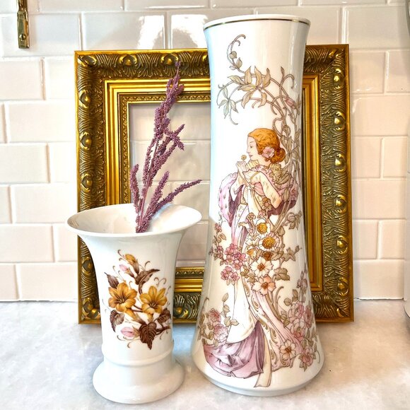 KAISER - Vintage 1960s 'La Boheme' Art Nouveau-Style Vase - MCM, Gold, Floral - Picture 10 of 12